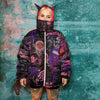 Anime bomber handmade detachable Japanese cartoon puffer devil horn reversible jacket two sided Kawaii coat in blue and pink