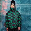 Check print bomber handmade detachable chequerboard pattern puffer devil horn reversible grunge jacket two sided chess coat in green and red