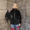 Devil horn bomber handmade detachable faux fur puffer reversible grunge fleece jacket two sided Gothic coat in black