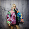 Tie-dye paisley bomber handmade detachable bandanna puffer devil horn reversible jacket two sided cashew print jacket in pink and orange