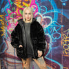 Devil horn bomber handmade detachable faux fur puffer reversible grunge fleece jacket two sided Gothic coat in black