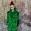 Faux fur luxury jacket handmade premium check fleece jacket fluffy hooded high fashion stripe coat in green back