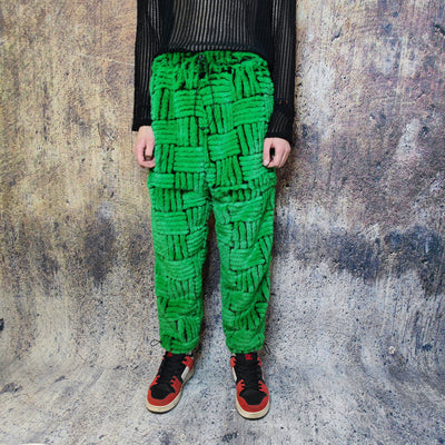 Faux fur joggers luxury detachable party pants handmade stripe pattern shorts fluffy check premium festival overalls in green black