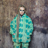 Heart fleece jacket detachable luxury bomber handmade fluffy love emoji puffer premium grunge hooded coat in green