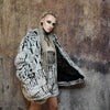 Faux fur luxury jacket handmade premium check fleece jacket fluffy hooded high fashion stripe coat in cream back