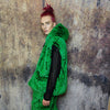 Faux fur luxury jacket handmade premium check fleece jacket fluffy hooded high fashion stripe coat in green back