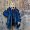 Luxury faux fur snake coat python print bomber handmade detachable fluffy jacket fleece puffer premium grunge trench in blue