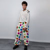 Festival fleece joggers luminous emoji pants handmade fluorescent faux fur raver trousers premium party overalls in rainbow smiley pattern