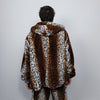 Leopard print jacket handmade detachable fluffy animal print bomber cheetah pattern fleece premium hooded party coat in tie-dye brown