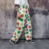 Festival fleece joggers luminous emoji pants handmade fluorescent faux fur raver trousers premium party overalls in rainbow smiley pattern