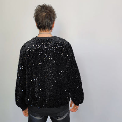 Sequin sweatshirt glitter top sparkle jumper party pullover glam rock long sleeve top embellished sweater in black silver