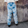 Soft fleece joggers tie-dye detachable fluffy pants handmade gradient faux fur raver shorts premium festival overalls in electric sky blue