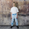 Soft fleece joggers tie-dye detachable fluffy pants handmade gradient faux fur raver shorts premium festival overalls in electric sky blue