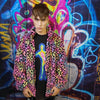 Leopard fleece jacket fluffy rainbow track jacket faux fur animal print bomber festival jacket  rainbow coat pride jacket in pink purple