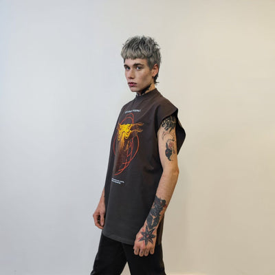 Gothic sleeveless t-shirt headless statue print tee antique tank top grunge religion jumper retro surfer vest in grey