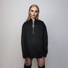 Going out turtleneck zip up Gothic jumper raised neck textured sweater punk top party pullover cable pattern tee in black