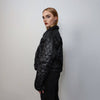 Cropped bomber jacket quilted short puffer grunge rocker coat textured aviator jacket utility gorpcore jacket in black