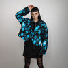 Thunder print cropped blazer grunge punk jacket catwalk bomber cyberpunk jacket lighting strike pattern raver coat in black blue