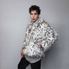 Cropped faux fur jacket fluffy spot print bomber festival leopard varsity aviator fleece coat high fashion cheetah pattern coat in off white