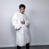 Long faux fur coat handmade longline fluffy luxury rave bomber premium party fleece jacket detachable sleeve going out trench in white cream