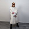 Long faux fur coat handmade longline fluffy luxury rave bomber premium party fleece jacket detachable sleeve going out trench in white cream