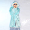 Festival shaggy faux fur longline jacket fluorescent raver bomber fluffy raver coat fleece party bomber neon burning man coat in ice blue