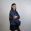 Sequin embellished denim jacket shiny jean bomber glam rocker coat grunge catwalk varsity  going out blazer in dark blue