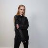 See-through shirt long sleeve transparent blouse sheer party top curved button up transparent festival mesh top in black