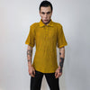 Shoulder padded polo shirt short sleeve textured blouse check party top grunge button up retro festival top in yellow