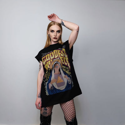 Grunge sleeveless t-shirt creepy tank monster print tee punk rocker top retro surfer vest Halloween goddess slogan jumper in black