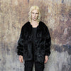 Collarless faux fur coat handmade luxury catwalk jacket premium fleece bomber fluffy trench detachable sleeves jacket in black