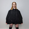 Extreme zipper punk shirt shoulder padded long sleeve gothic blouse party top curved going out jumper fancy dress top in black