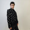 Cross print denim jacket shoulder padded jean bomber gothic blazer punk rocker varsity catwalk coat in black