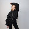 Shoulder padded utility hoodie Gothic pullover grunge punk jumper catwalk sweatshirt zip up gorpcore hooded top in black