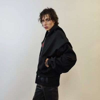 Shoulder padded utility hoodie Gothic pullover grunge punk jumper catwalk sweatshirt zip up gorpcore hooded top in black