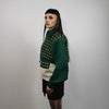 Houndstooth varsity jacket contrast stitching faux leather bomber grunge dogtooth utility coat premium retro aviator jacket in green