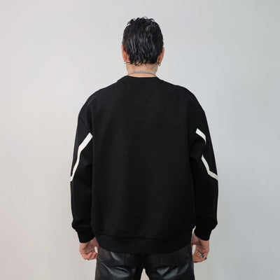 Utility sweatshirt big pocket gorpcore top thin long sleeve contrast jumper stripe finish Gothic sweater punk pullover in black