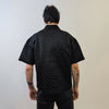 Textured V-neck t-shirt catwalk gothic top grunge rocker tee utility jumper unusual gorpcore pullover in black