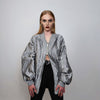 Metallic varsity jacket thin college bomber textured oversize utility jacket going out coat party jacket grunge shiny blazer in silver grey