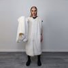 Long faux fur coat handmade longline fluffy luxury rave bomber premium party fleece jacket detachable sleeve going out trench in white cream