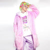 Festival shaggy faux fur longline jacket fluorescent raver bomber fluffy raver coat fleece party bomber neon burning man coat in pastel pink