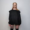 Cable pattern sweatshirt shoulder padded top long sleeve kimono jumper going out sweater party pullover  gothic t-shirt in black