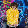 Check fleece jacket handmade detachable neon fluffy geometric bomber faux fur chequerboard coat 2 in 1 festival jacket yellow white