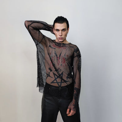 Transparent mesh top long sleeve sheer jumper net sweatshirt see throu Dark Harvest