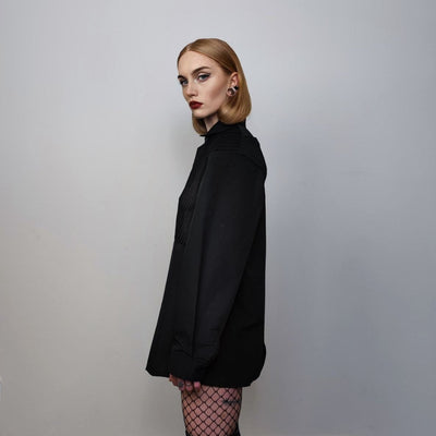 Utility shirt metal patch long sleeve blouse gorpcore party top big pocket fancy dress going out jumper in black