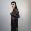 Transparent mesh top long sleeve sheer jumper net sweatshirt see-through punk jumper thin going out party t-shirt catwalk tee in black