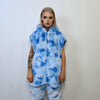 Tie-dye fleece jacket handmade pastel faux fur coat rave jacket premium fluffy 2 in 1 hooded festival bomber detachable puffer in sky blue