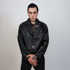 Cropped biker jacket faux leather racing aviator rocker bomber grunge going out coat PU utility catwalk jacket in black