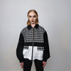 Houndstooth jacket faux leather finish aviator color block bomber rocker coat grunge varsity dogtooth utility woolen coat in black