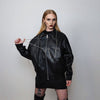 Chained biker jacket faux leather motorcycle jacket racing bomber gorpcore coat going out varsity fancy dress coat catwalk jacket in black